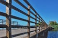 Beautiful blue sky, in a morning on Brava beach, contrasting with the wooden walkway Royalty Free Stock Photo