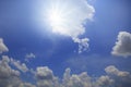 Beautiful blue sky white cloud and sun beam shining above Royalty Free Stock Photo