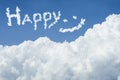 Beautiful Blue sky and white cloud. Sunny day.Cloudscape.close up the cloud.text HAPPY.get happy life.easy life.comfortable