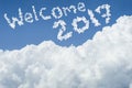 Beautiful Blue sky and white cloud. Sunny day.Cloudscape.close up the cloud.text welcome 2017.end of the 2016 year concept. Royalty Free Stock Photo