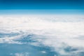 Beautiful blue sky with white clouds heaven horizon over the planet earth world, view from the airplane or satellite. atmosphere o