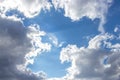 Beautiful blue sky with white clouds of an unusual shape. Clear summer sky with puffy cumulus clouds, heavenly landscape with Royalty Free Stock Photo