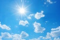 beautiful blue sky with white cumulus clouds and sun for abstract background Royalty Free Stock Photo