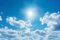 beautiful blue sky with white cumulus clouds and sun for abstract background Royalty Free Stock Photo