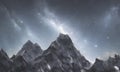 Beautiful blue starry sky above dark rocky mountain peaks, generated by artificial intelligence