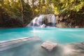 Beautiful blue stream waterfall tropical deep forest Royalty Free Stock Photo