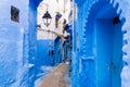 Beautiful blue street of the blue medina of Chefchaouen, Morocco Royalty Free Stock Photo