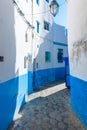 Beautiful blue street of white ancient medina of the Asilah village, Morocco Royalty Free Stock Photo