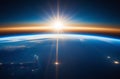 Beautiful blue sunrise, view of Earth from space Royalty Free Stock Photo