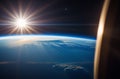 Beautiful blue sunrise, view of Earth from space Royalty Free Stock Photo