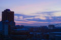 Beautiful blue sunset sky. city view at night time coming up. pink and violet color tone give sweet and romance feeling
