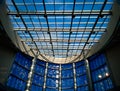 Beautiful blue symmetric architectural design of modern buildings, lines and curves in architecture, modern Royalty Free Stock Photo