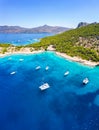 The sea of Moni at Aegina island with sailing boats and people Royalty Free Stock Photo