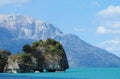 Beautiful blue water lake shore in Rio Tranquilo, Chile