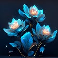 Beautiful blue water lily flowers on a dark background. Vector illustration generative AI Royalty Free Stock Photo