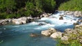 Beautiful blue water in the river in the green valle Royalty Free Stock Photo