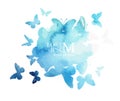 Abstract blue watercolor butterflies. hand drawing. Not AI. Vector illustration Royalty Free Stock Photo