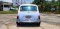 Beautiful Blue and White classic Mini cooper parked on the street Royalty Free Stock Photo