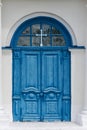 Beautiful blue wooden door at the entrance to the Orthodox church Royalty Free Stock Photo