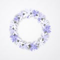 Beautiful blue wreath with lilia. Floral design for wedding, invitation and greeting cards. Royalty Free Stock Photo