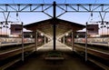 Beautiful blue hour time on a pentagon platform of local train statio Royalty Free Stock Photo