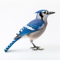 A beautiful bluejay, isolated on white background