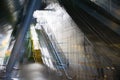 Beautiful blur of the train station interior. Blurred image of metal supportive construction transport station.