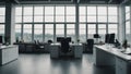 Beautiful blurred background of a light modern office interior with panoramic windows