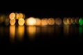 Beautiful blurred city lights with bokeh effect reflected on water background Royalty Free Stock Photo