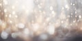 Beautiful blurred light bokeh background with copy space. Holiday texture. Wallpaper. Glitter light spots on background, defocused