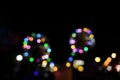 Beautiful blurry bokeh with balloon lights and motorcycle lights