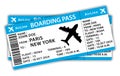 Beautiful boarding passes. Two blue flat design airplane tickets. Hand drawn vector icon illustration.