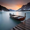 Beautiful boat moored to the pier - ai generated image Royalty Free Stock Photo