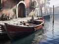 beautiful boat on the water in a romantic italy port town ambiance