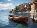 beautiful boat on the water in a romantic italy port town ambiance