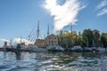 Beautiful boats Big Sailing boat in Stockholm, Sweden. Summer seascape with ships, sunny day