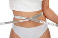 Beautiful body woman measuring her waist Royalty Free Stock Photo