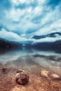 Beautiful Bohinj lake landscape on cloudy autumn day