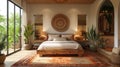 Modern Boho Bedroom Interior Design with Chic Touches Royalty Free Stock Photo