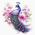 beautiful boho peacock and peonies clipart illustration