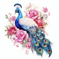 beautiful boho peacock and roses clipart illustration