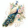 beautiful boho peacock and roses clipart illustration