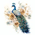 beautiful boho peacock and roses clipart illustration