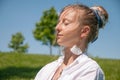 Beautiful boho style woman with accessories and  romantic hairstyle, enjoy sunny day Royalty Free Stock Photo