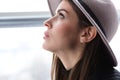 Beautiful boho woman in wool hat