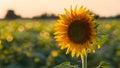 Beautiful bokeh field provides backdrop for macro sunflower shot Royalty Free Stock Photo