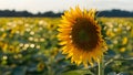 Beautiful bokeh field provides backdrop for macro sunflower shot Royalty Free Stock Photo