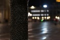 Beautiful bokeh lights in San Marco Square by night. Focus on a pole in Piazza San Marco, Venice, Veneto, italy Royalty Free Stock Photo