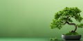 Beautiful bonsai on green background with copy space