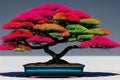 Beautiful Bonsai tree with colorful multicolored leaves, in a pot, generative ai